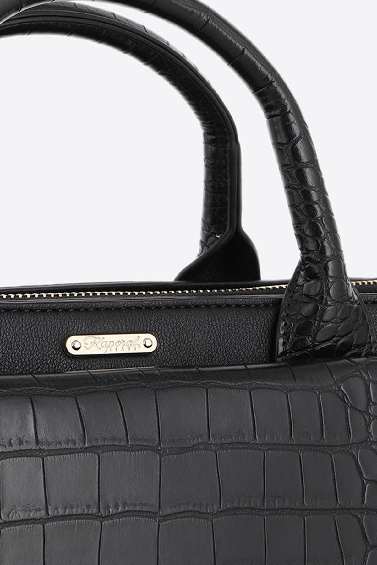 Handbag with black crocodile effect handles - Image n°6