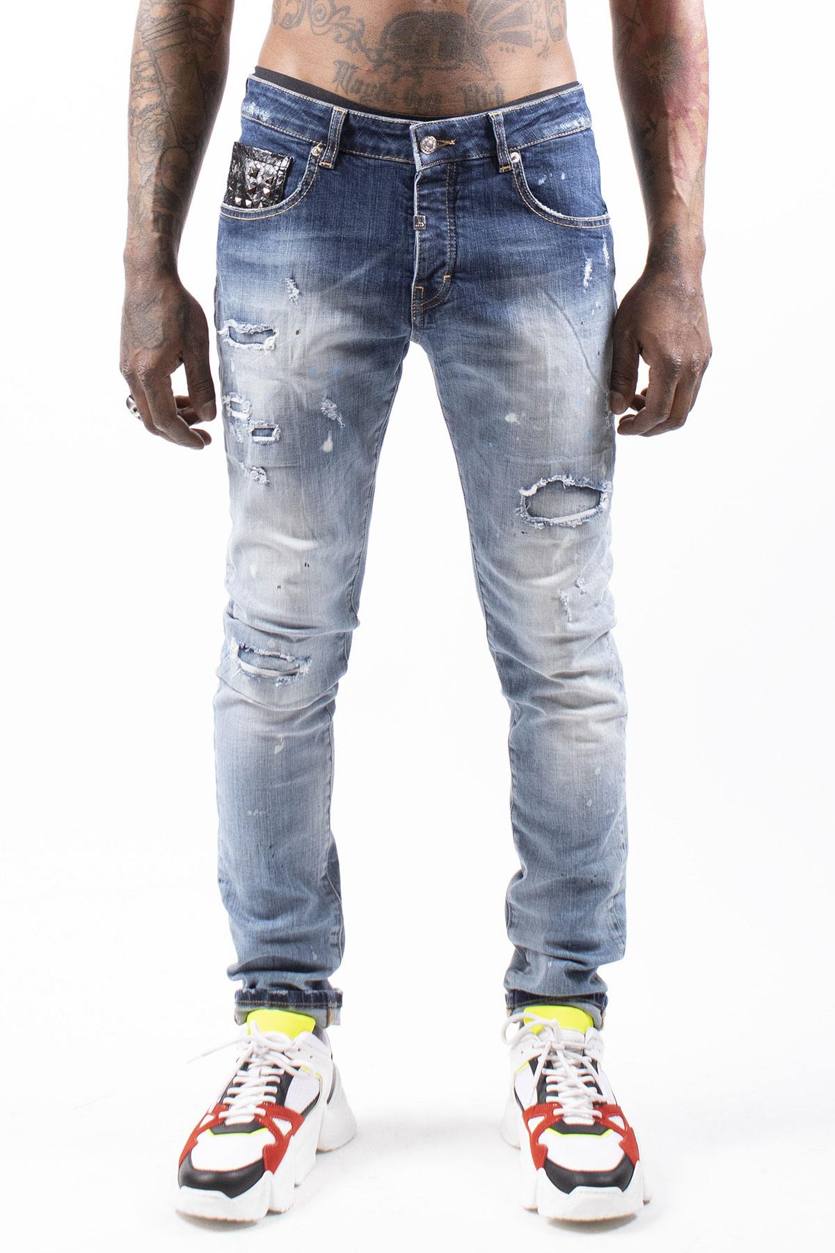 Men's washed blue jeans - Image n°3