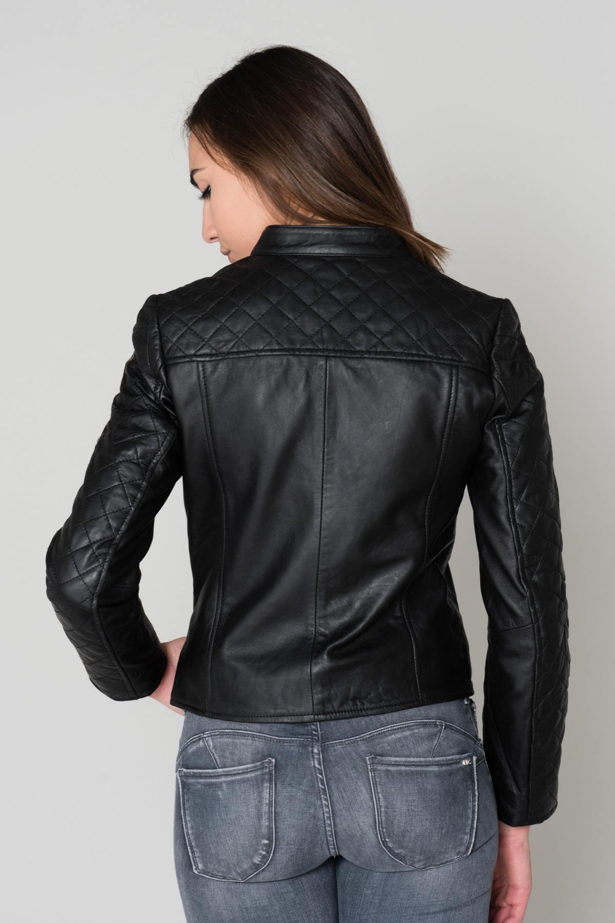 Women's round-neck sheepskin leather jacket - Image n°5