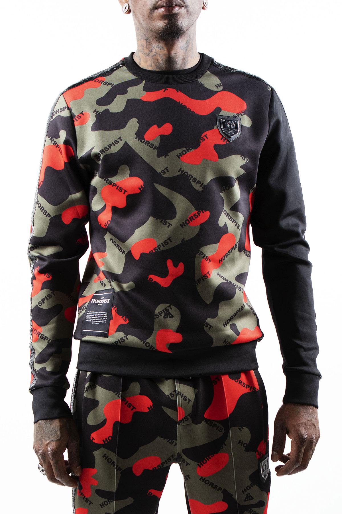 Khaki red camouflage print stretch sweater - Image n°2