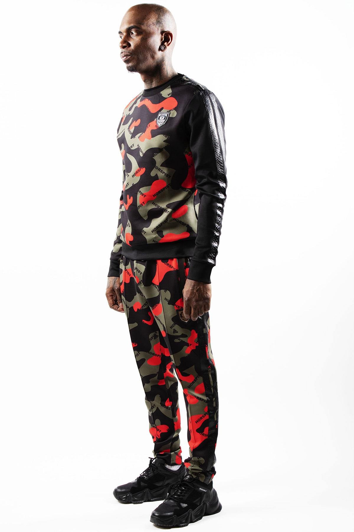 Khaki red camouflage print stretch sweater - Image n°3