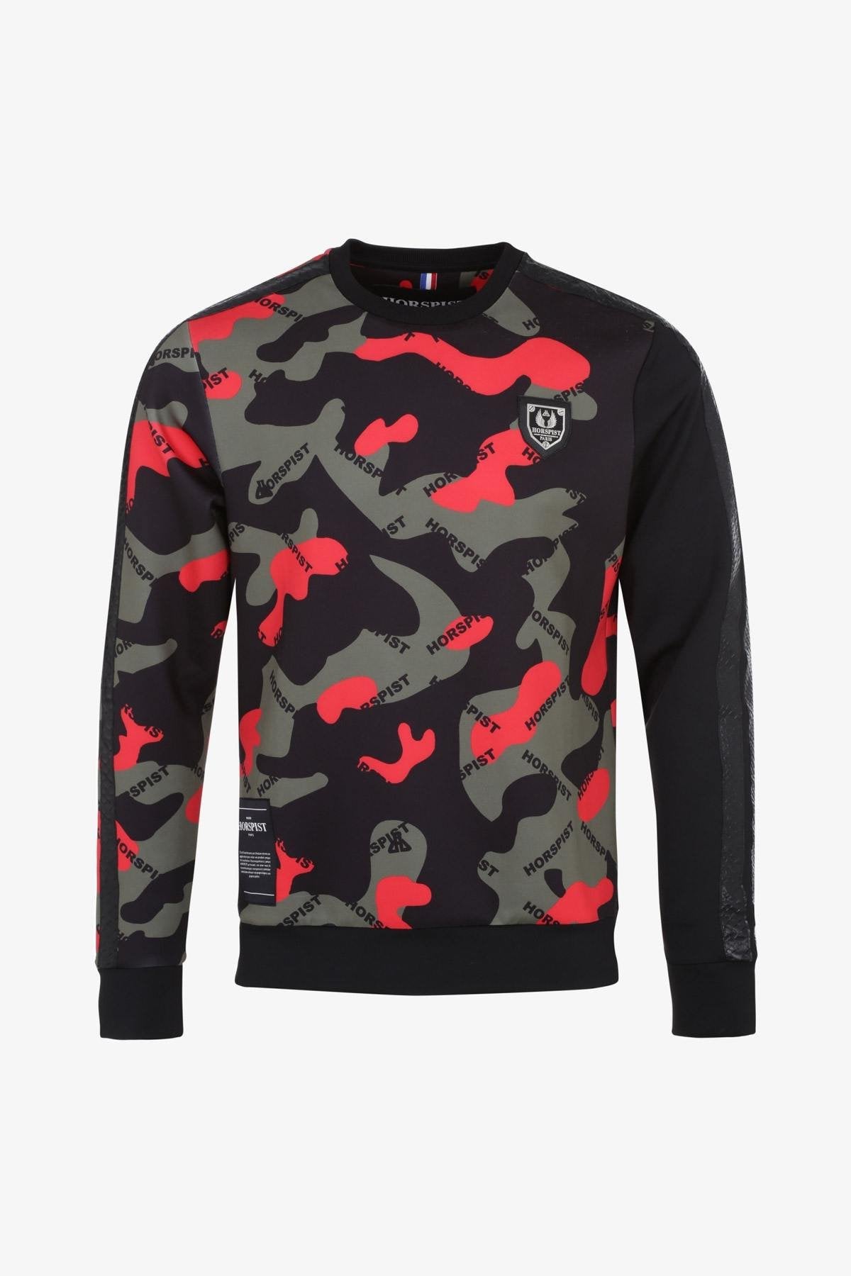 Khaki red camouflage print stretch sweater - Image n°1