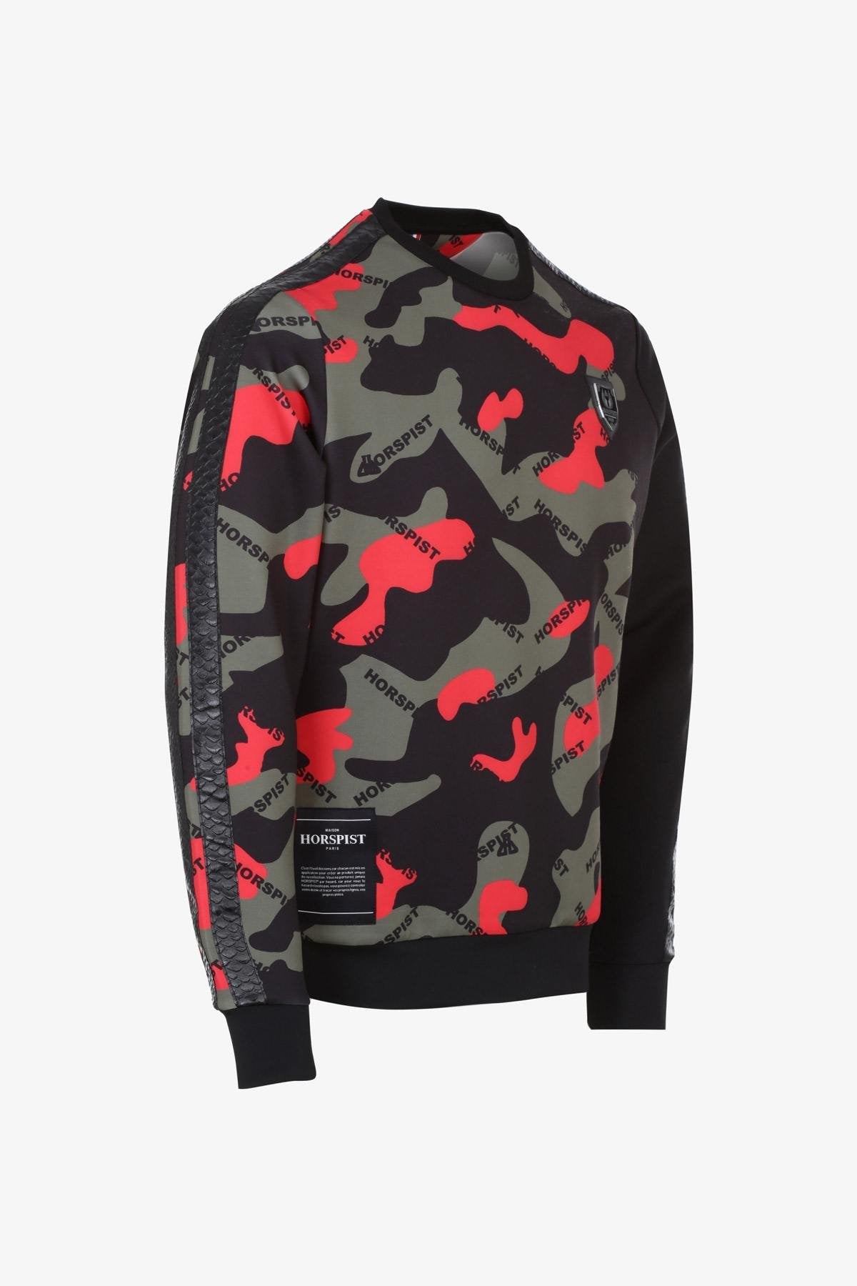 Khaki red camouflage print stretch sweater - Image n°5