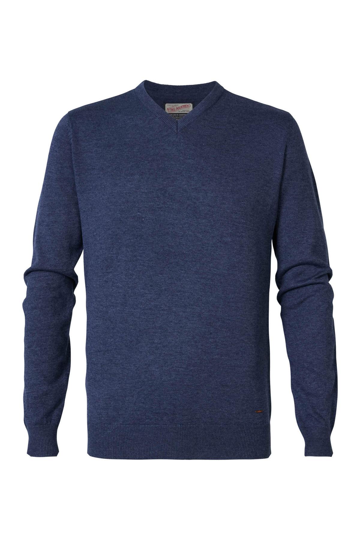 Blue knit V-neck sweater - Image n°4