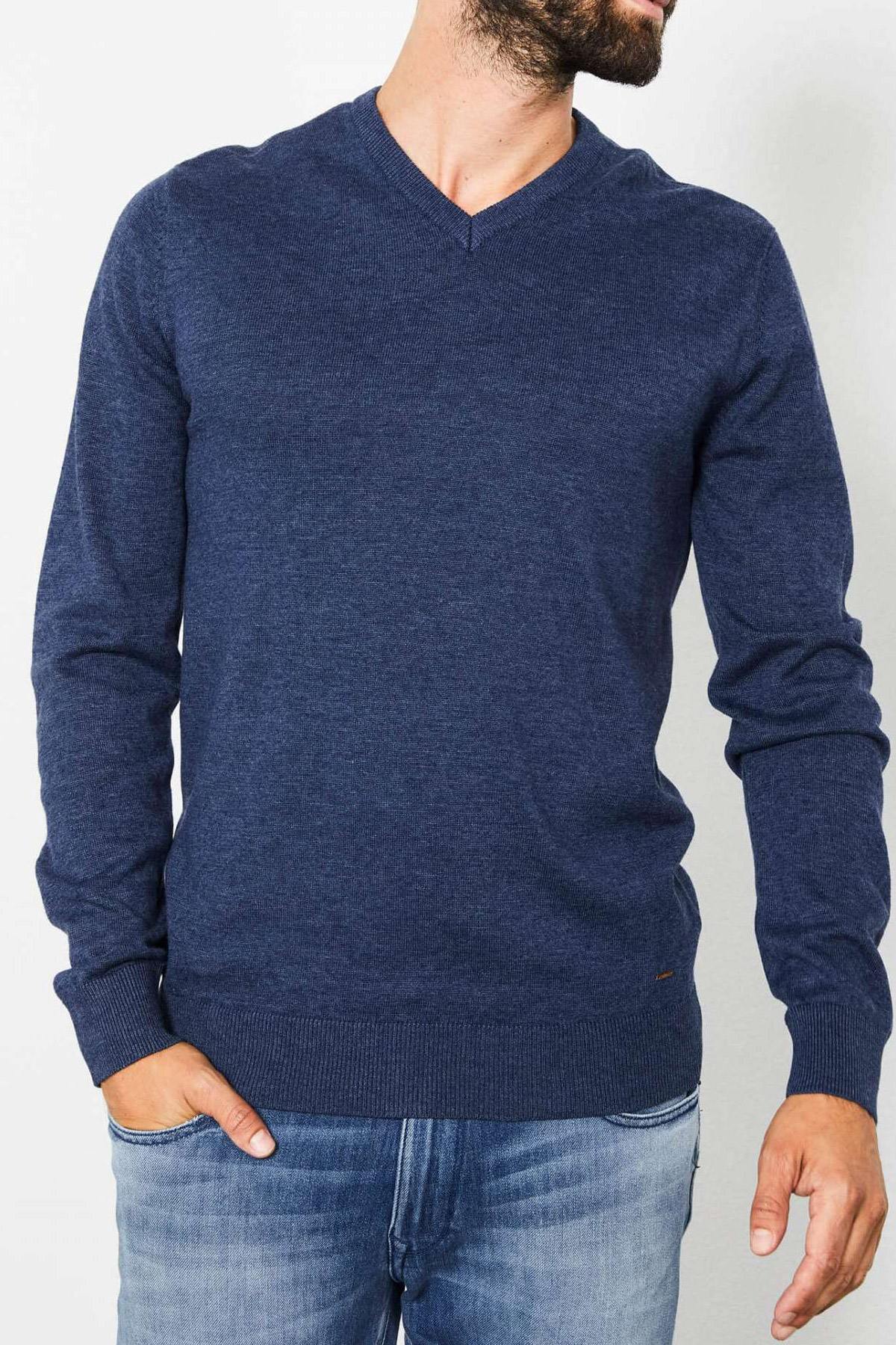 Blue knit V-neck sweater - Image n°1