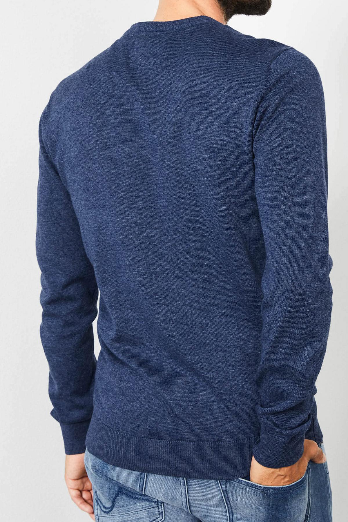 Blue knit V-neck sweater - Image n°2