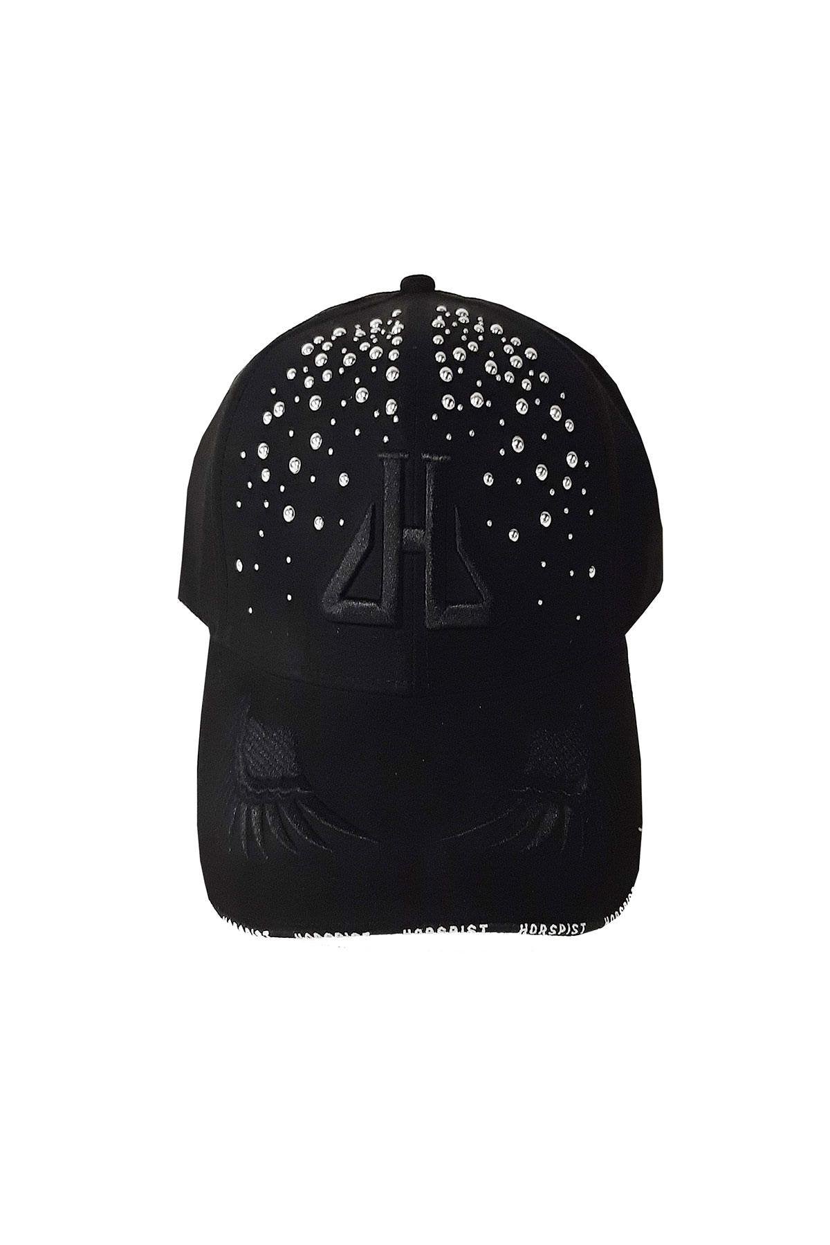 Black cap with rhinestones - Image n°1