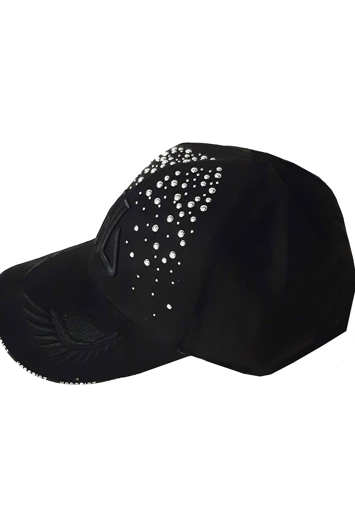 Black cap with rhinestones - Image n°2