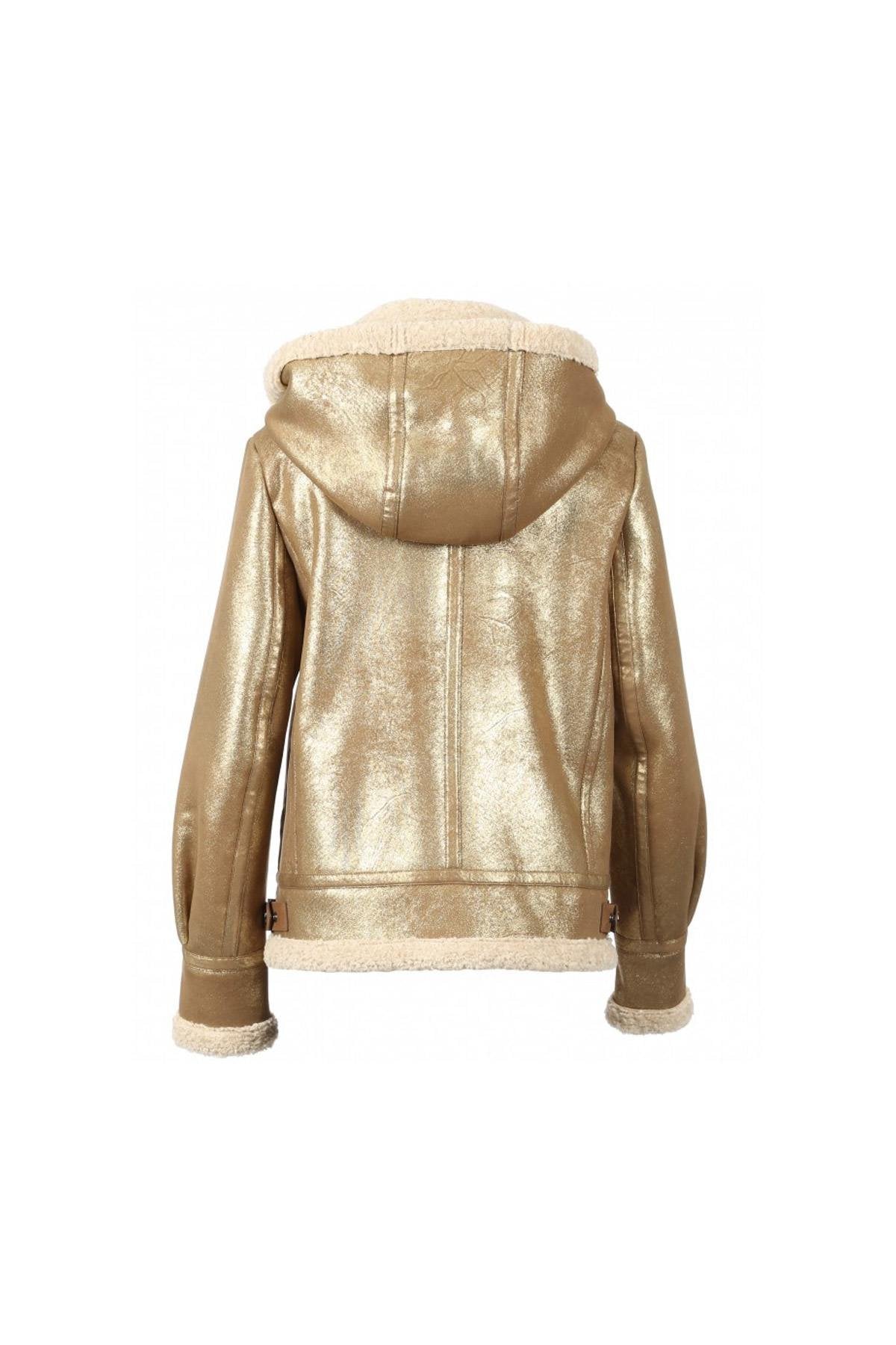 Gold faux leather bomber - Image n°10