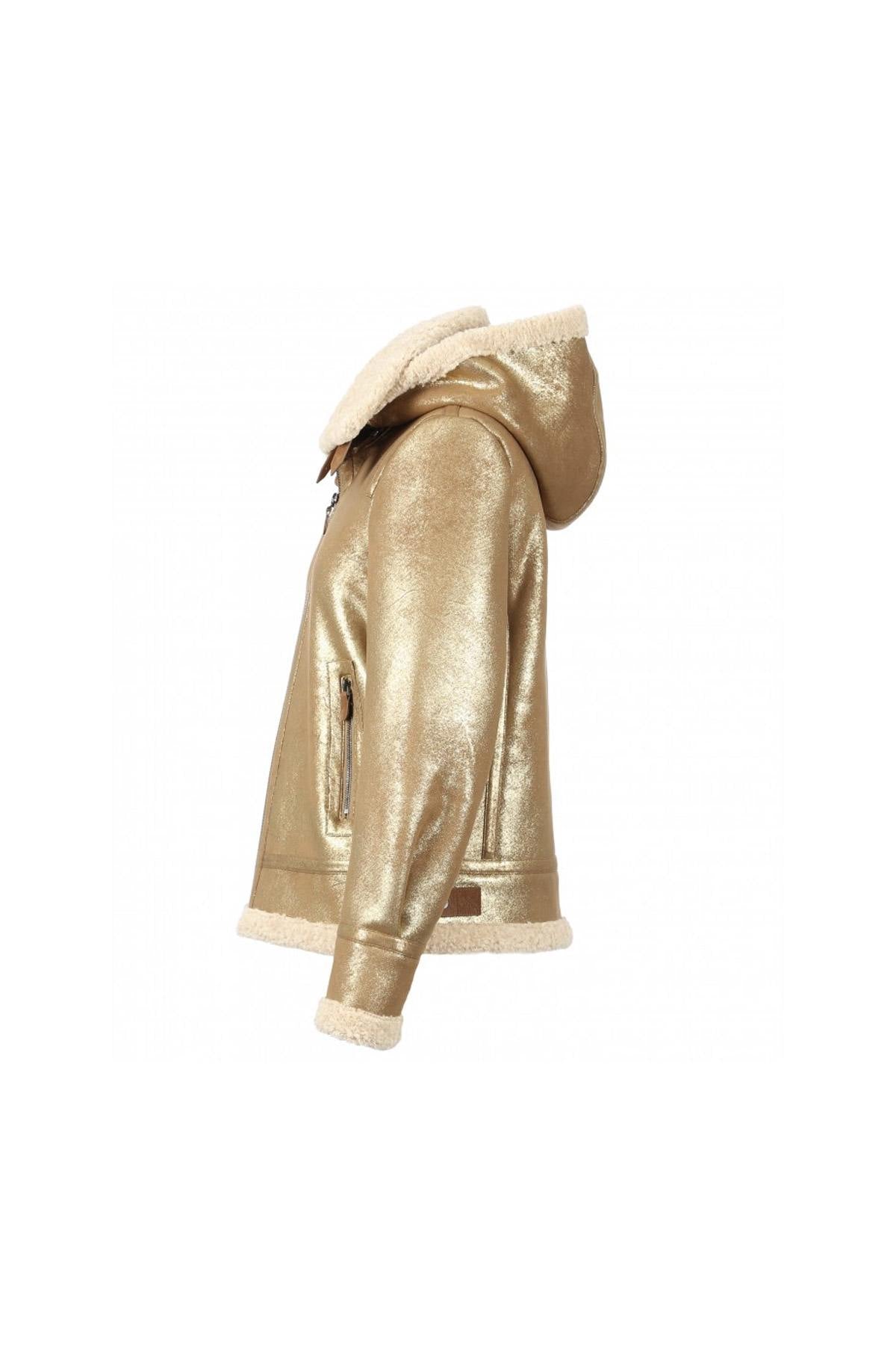 Gold faux leather bomber - Image n°11