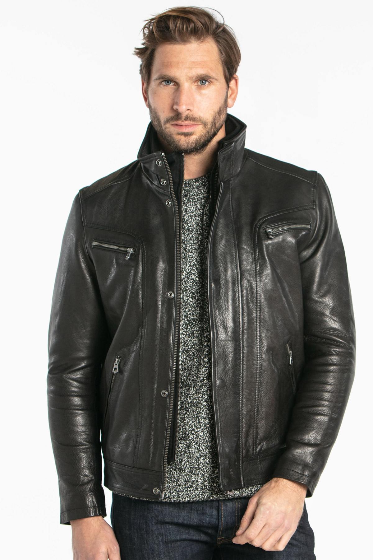 Thick cowhide leather jacket - Image n°2