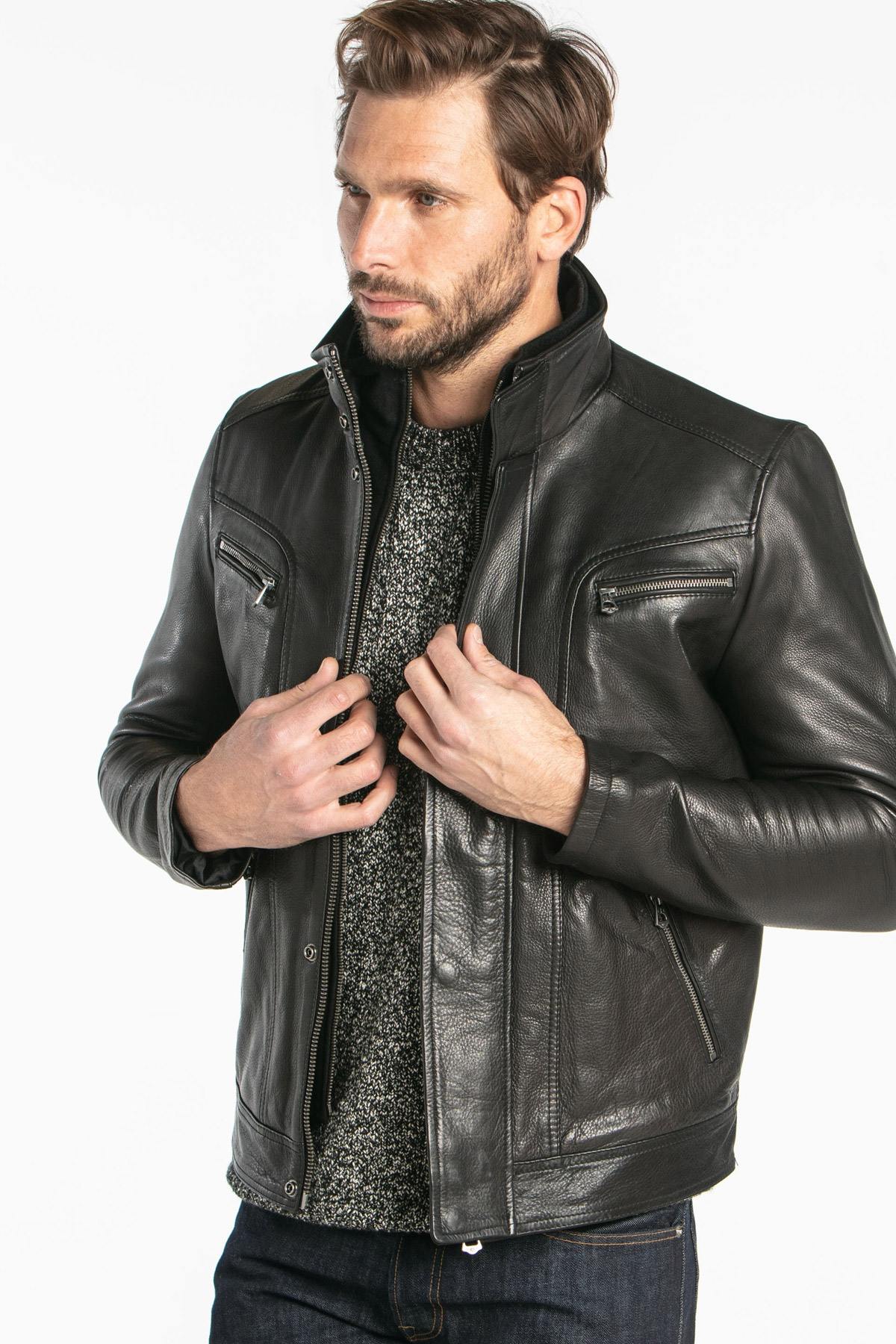 Thick cowhide leather jacket - Image n°1