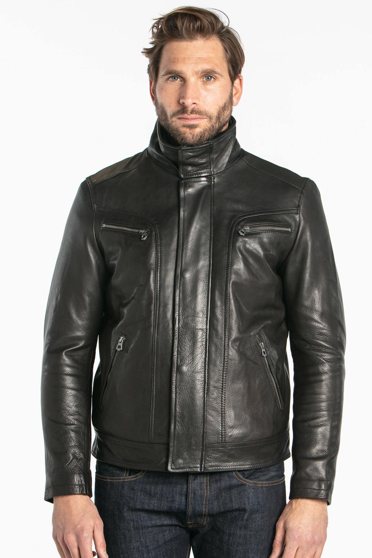 Thick cowhide leather jacket - Image n°3