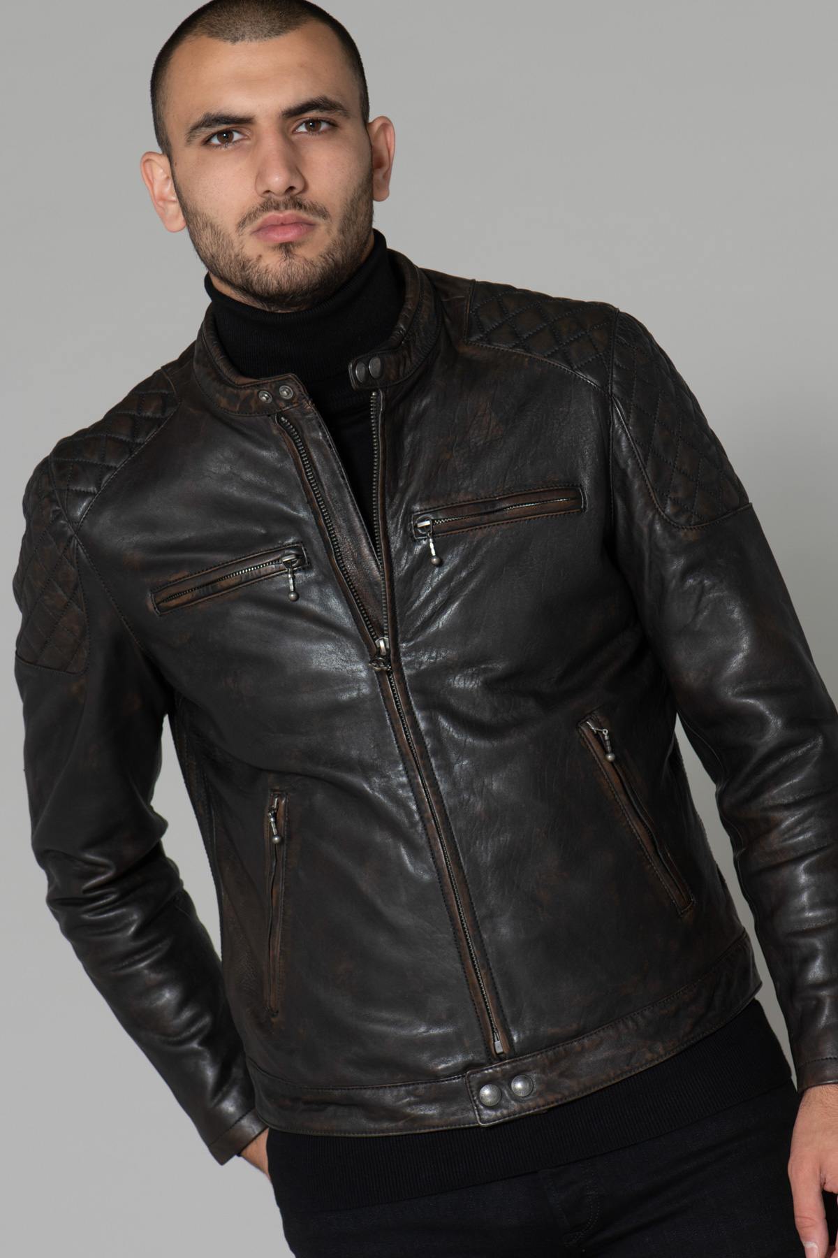 Distressed Biker Collar Jacket - Image n°1