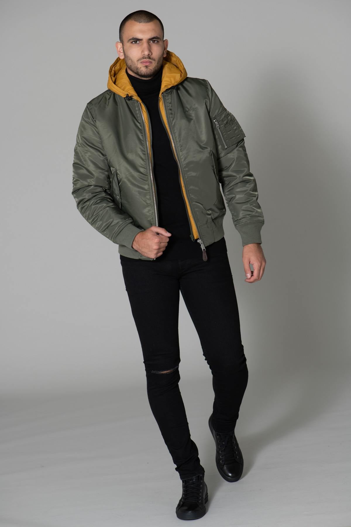 Khaki bomber with yellow removable hood - Image n°2