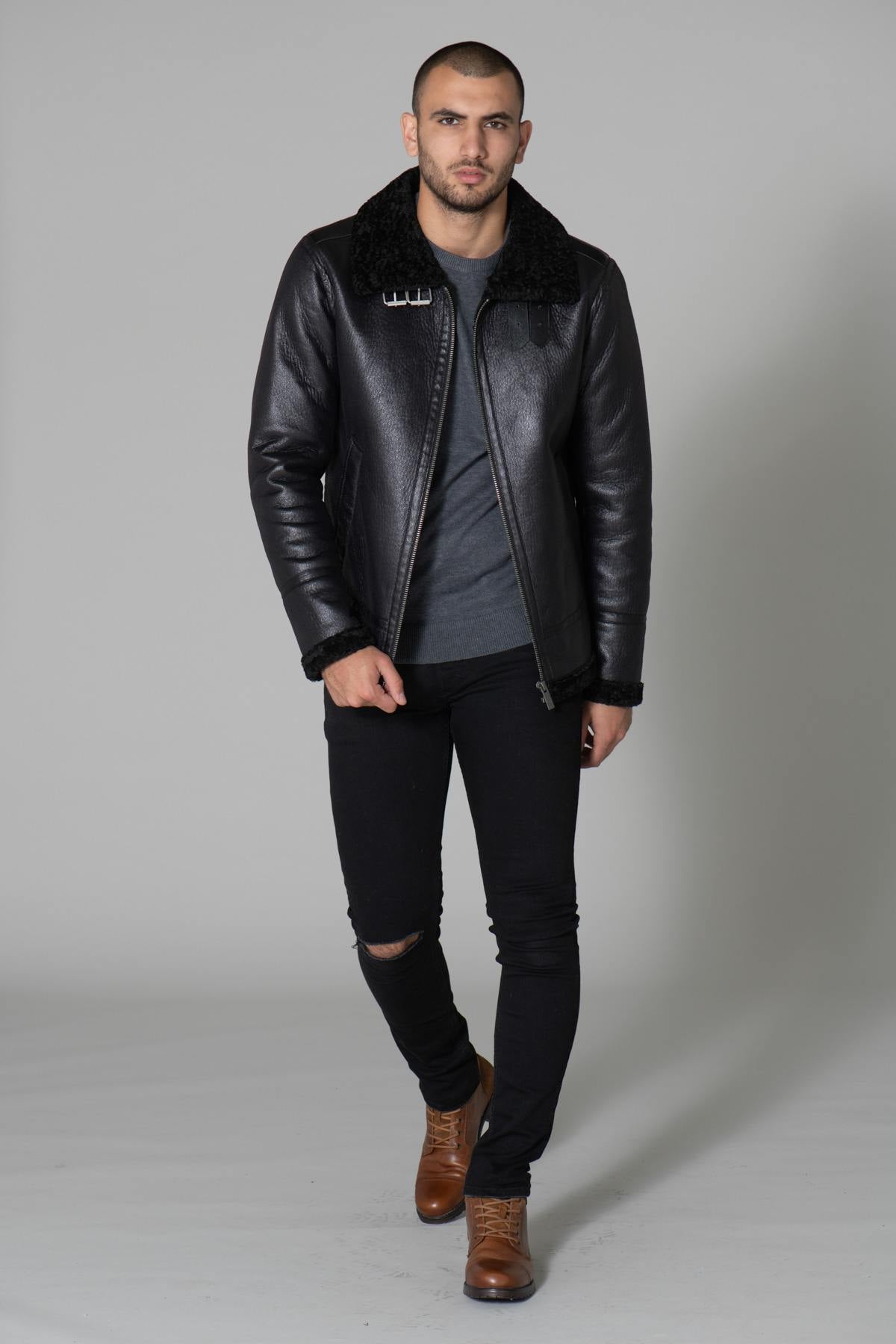 Men's black polyester bomber jacket - Image n°2