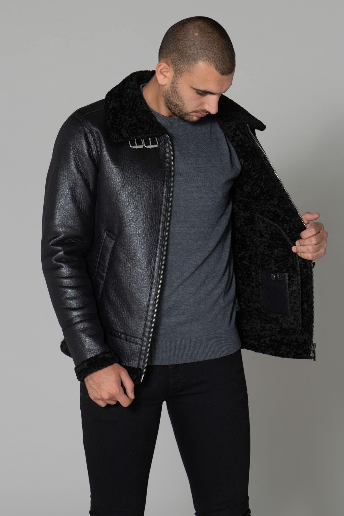 Men's black polyester bomber jacket - Image n°7