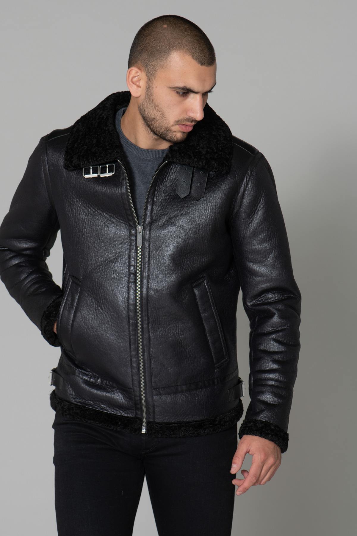 Men's black polyester bomber jacket - Image n°3