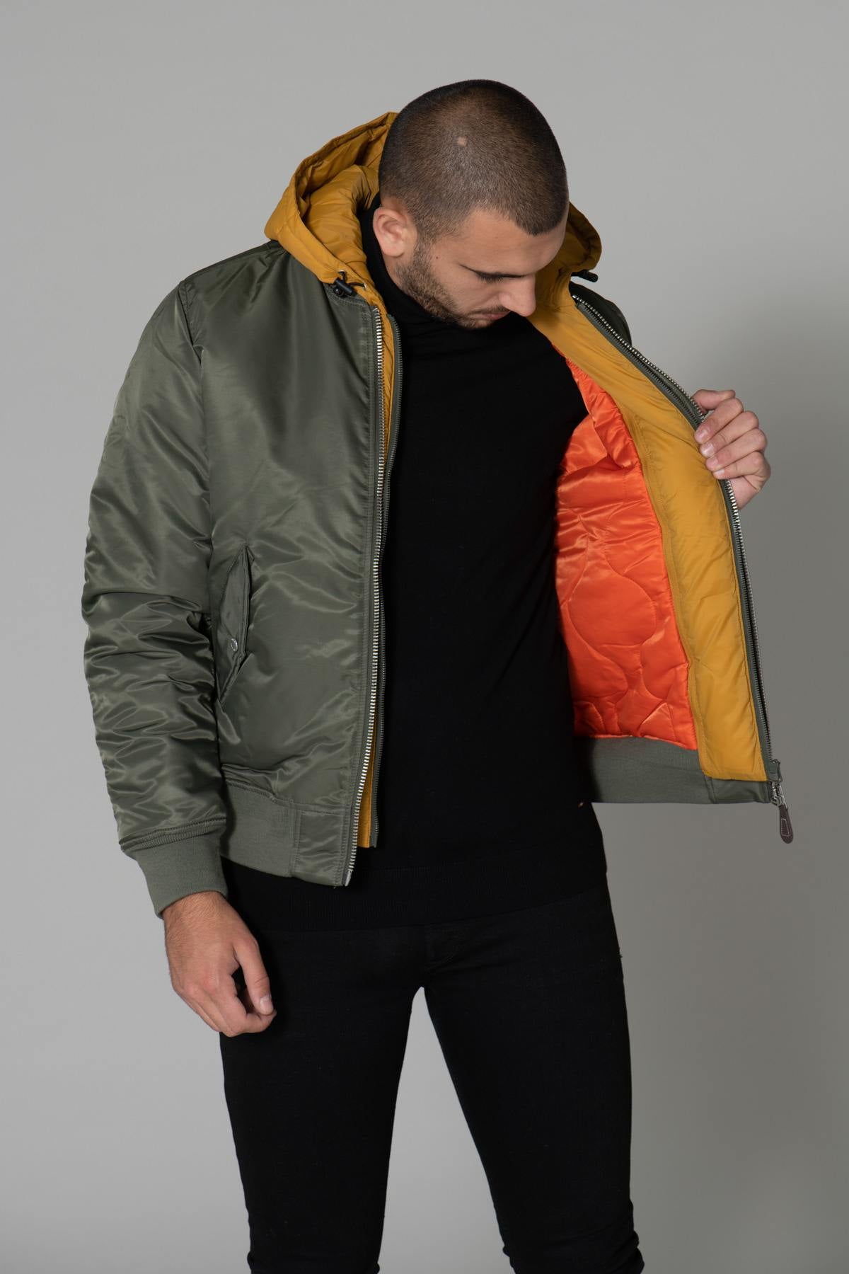 Khaki bomber with yellow removable hood - Image n°4