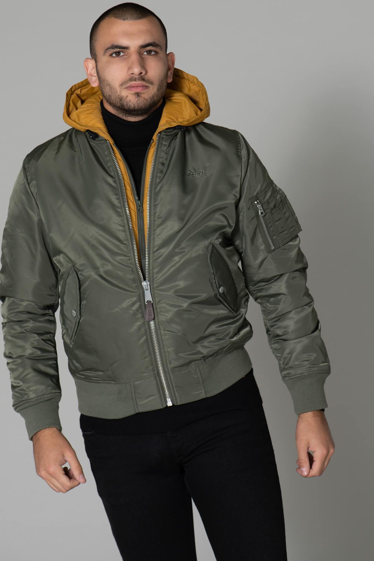 Khaki bomber with yellow removable hood - Image n°5