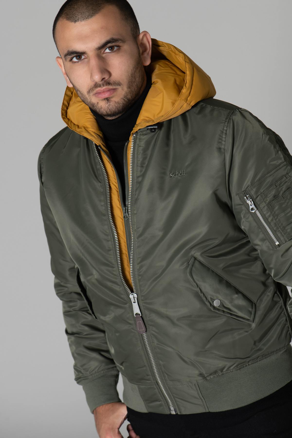 Khaki bomber with yellow removable hood - Image n°3