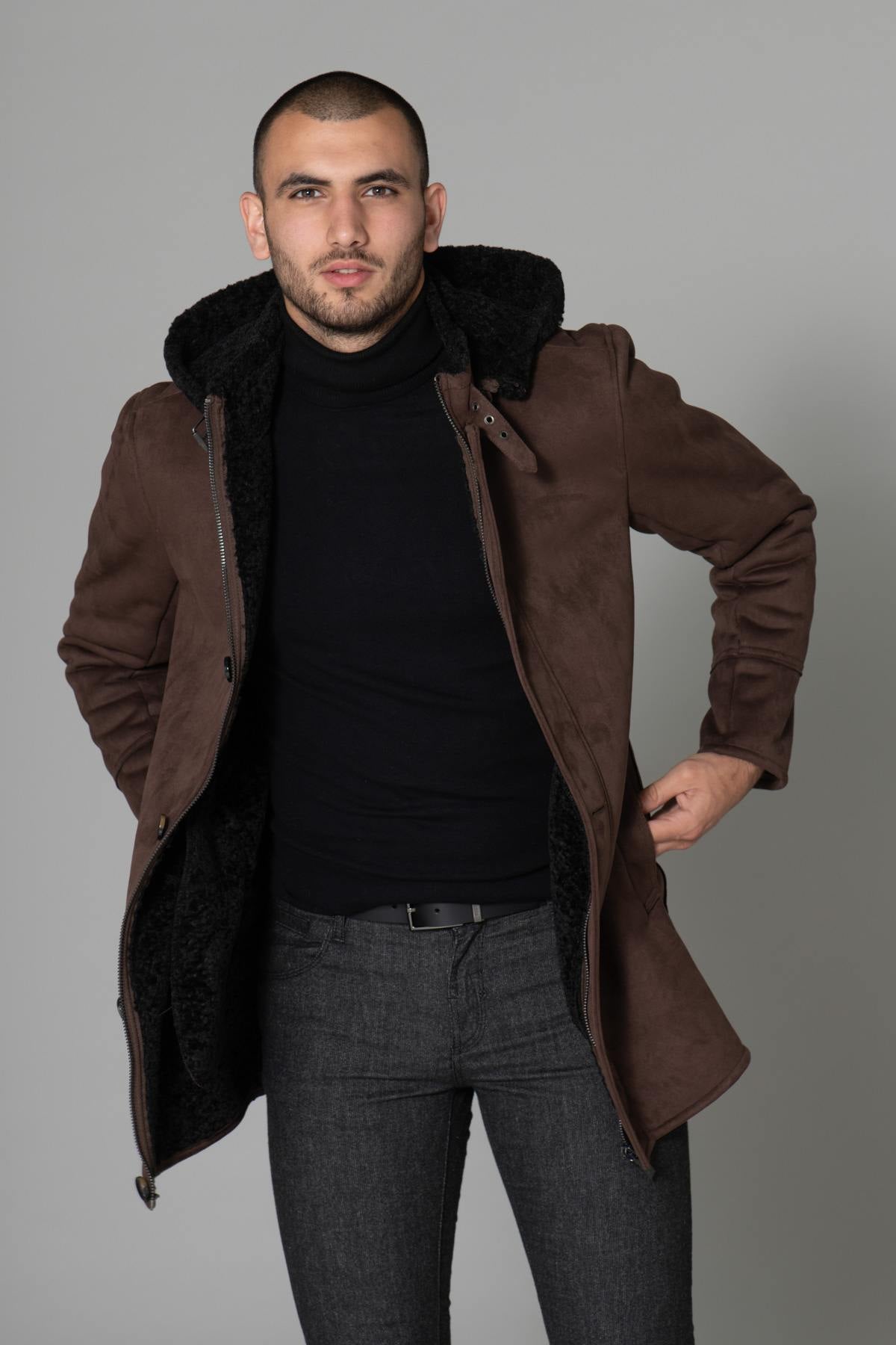 Shearling effect coat in polyester - Image n°1