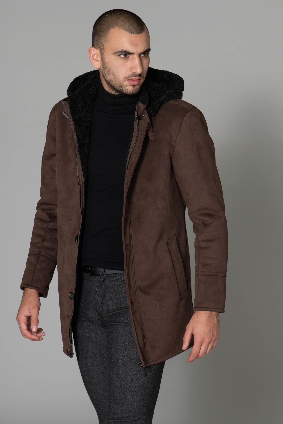 Shearling effect coat in polyester - Image n°5