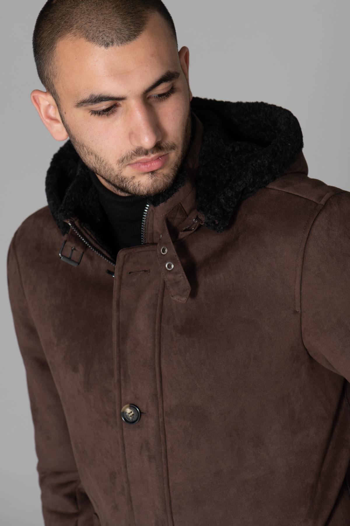 Shearling effect coat in polyester - Image n°2