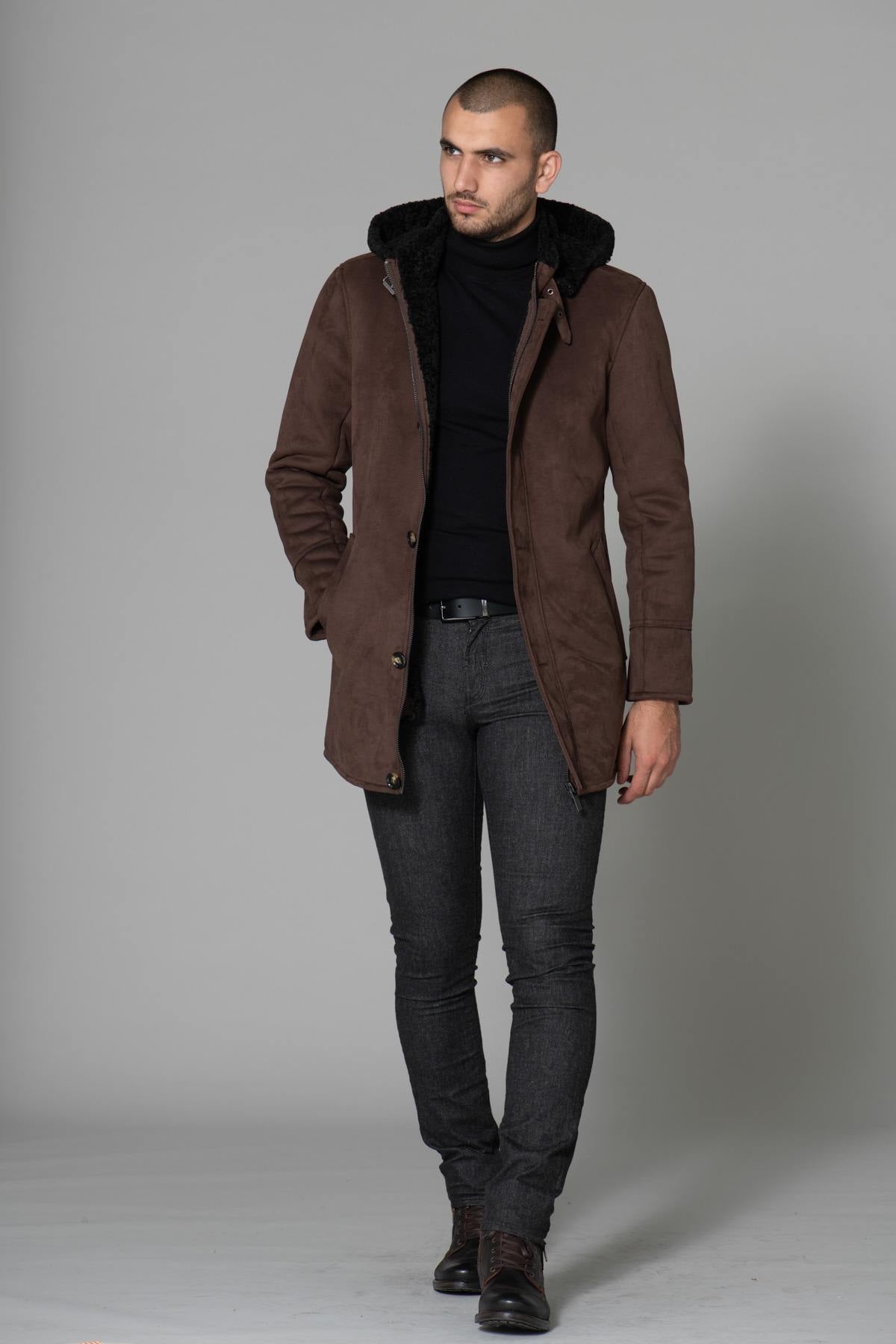 Shearling effect coat in polyester - Image n°4