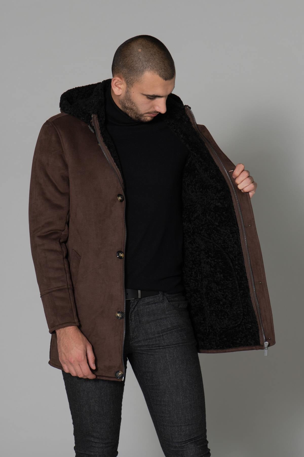 Shearling effect coat in polyester - Image n°7