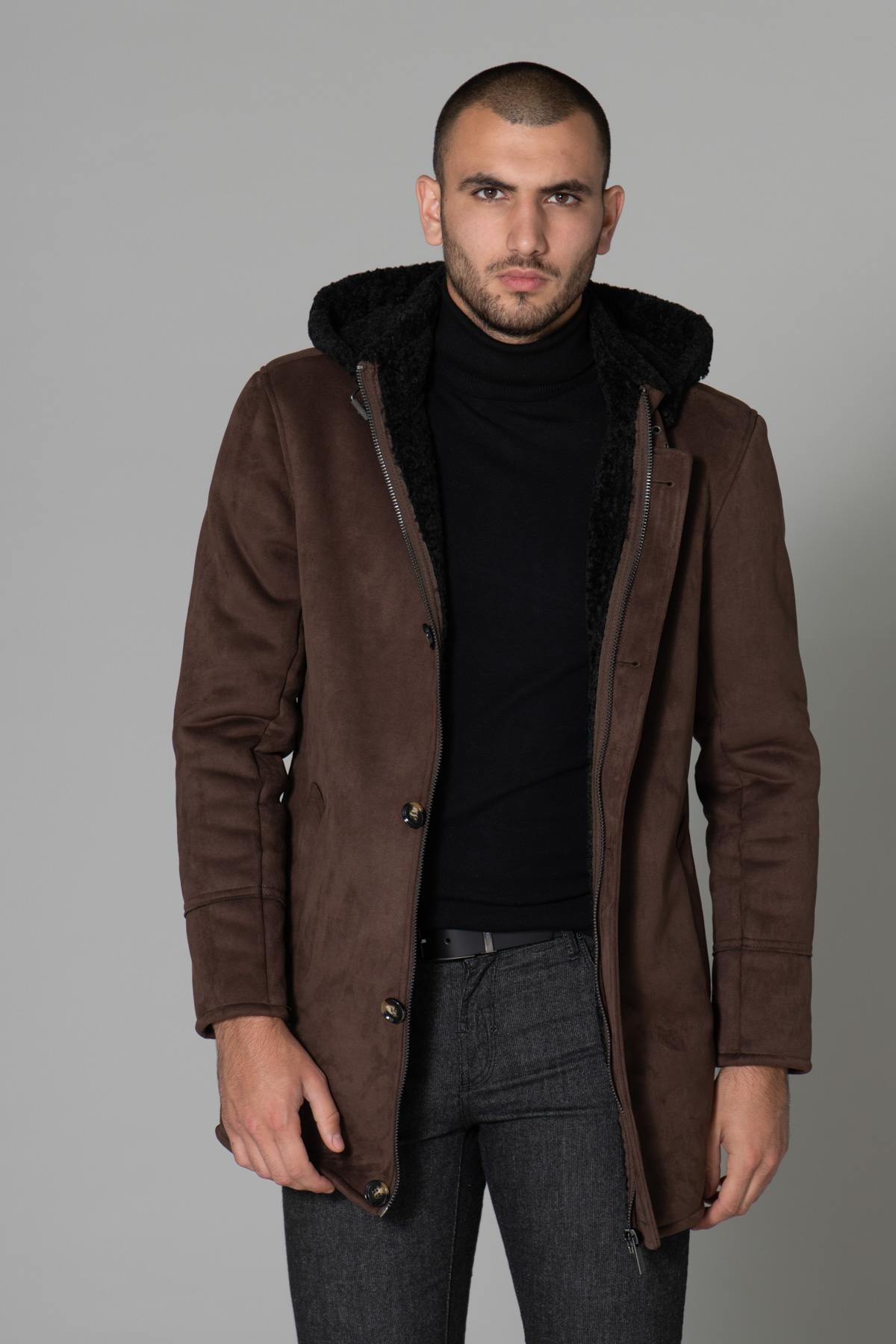 Shearling effect coat in polyester - Image n°8