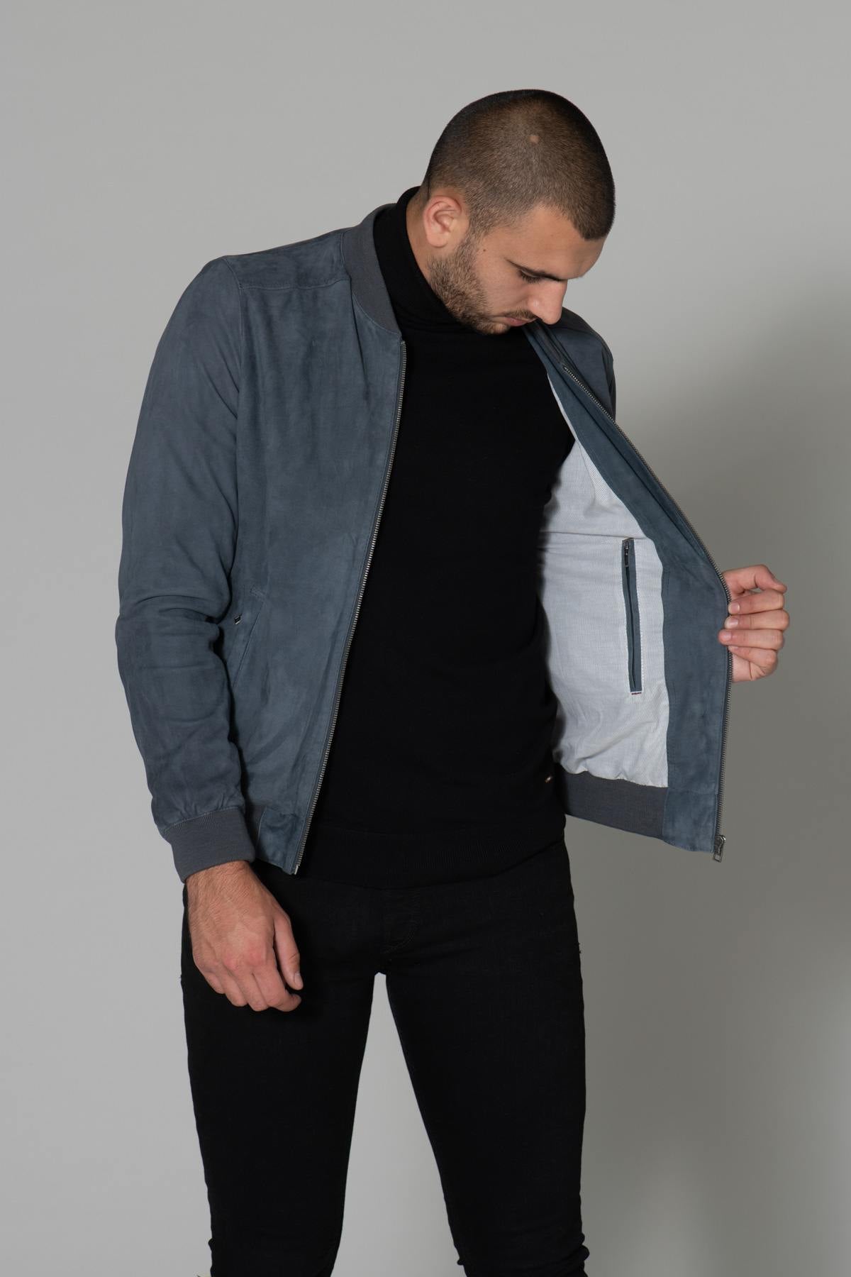 Petrol suede leather bomber - Image n°8