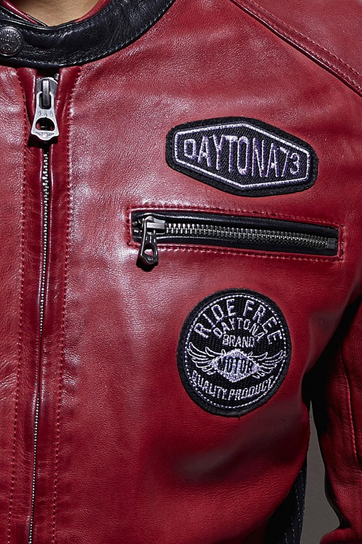 Red leather jacket with biker collar - Image n°5