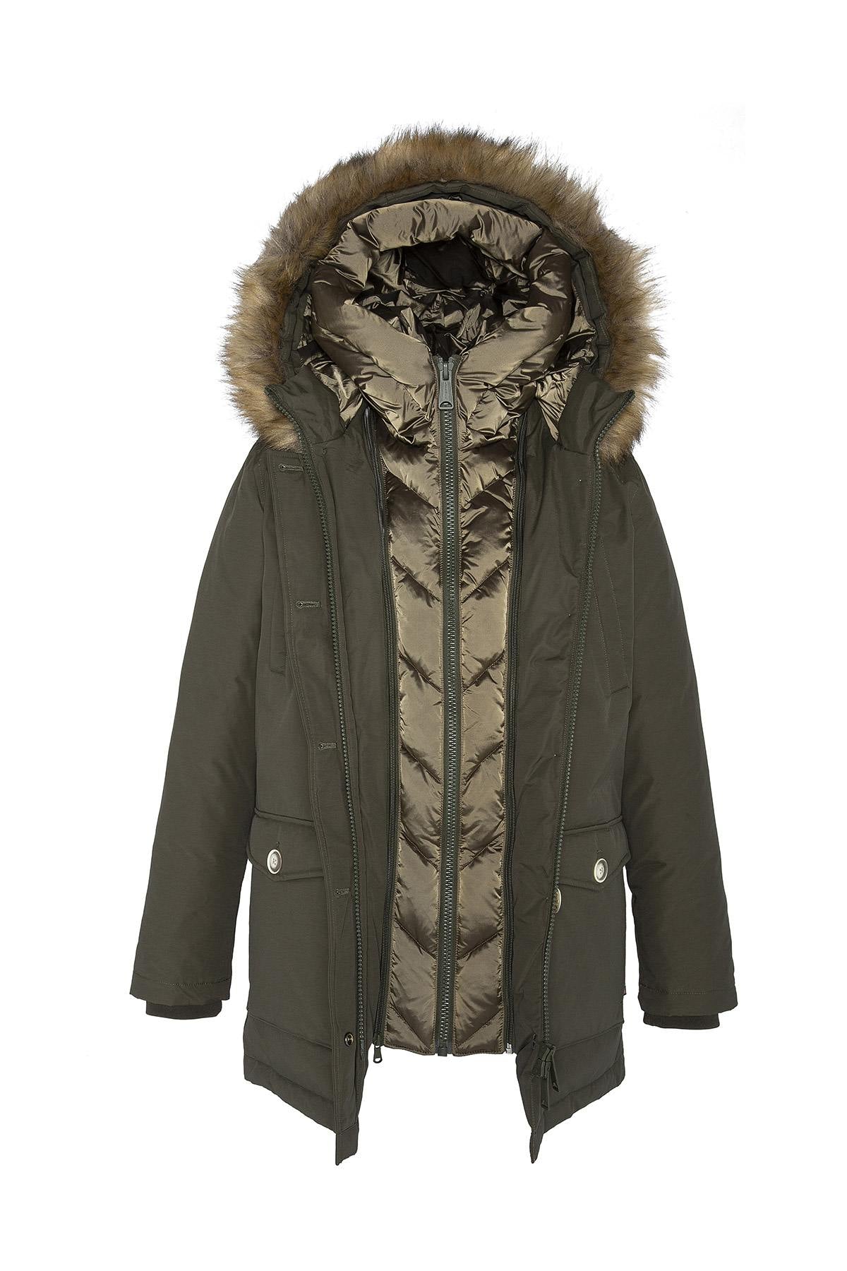 Khaki winter parka for women - Image n°3