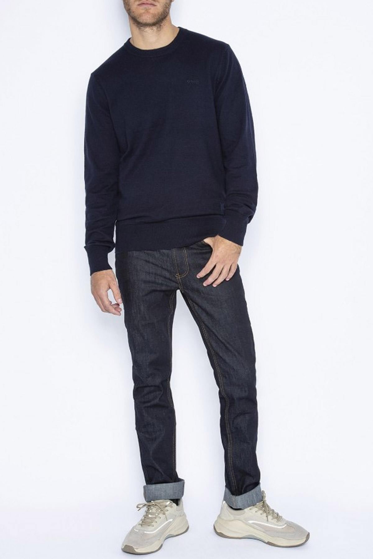 Navy blue round neck sweater - Image n°1