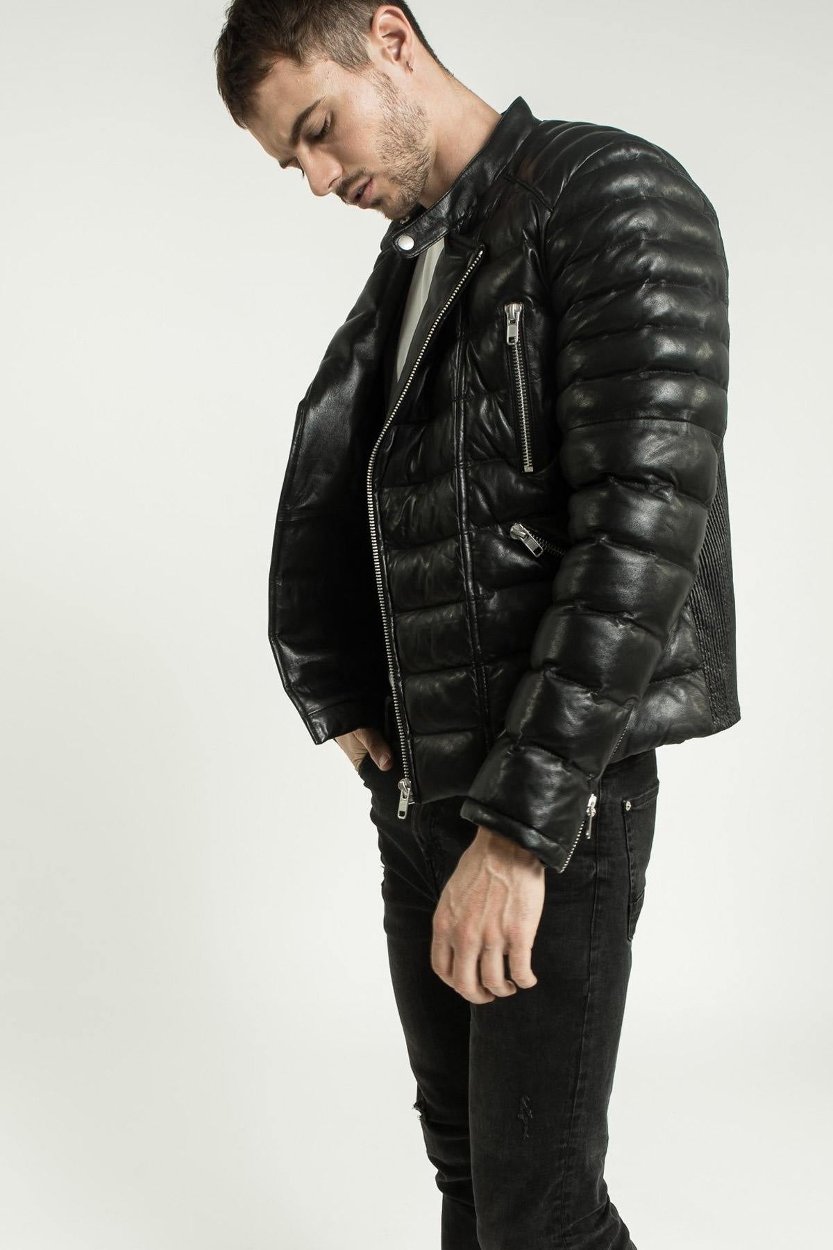 Men's perf-style leather down jacket - Image n°3