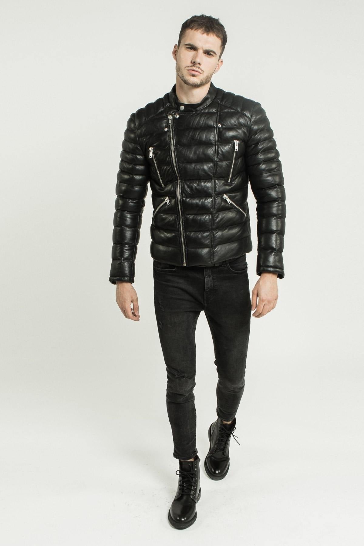 Men's perf-style leather down jacket - Image n°2