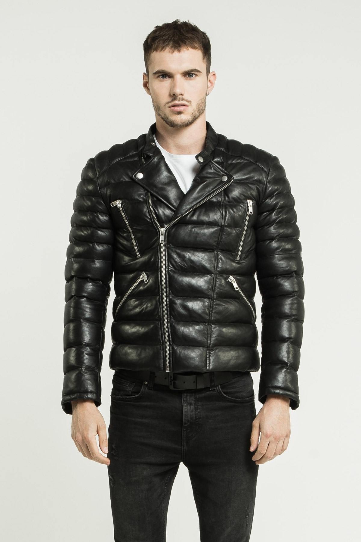 Men's perf-style leather down jacket - Image n°4