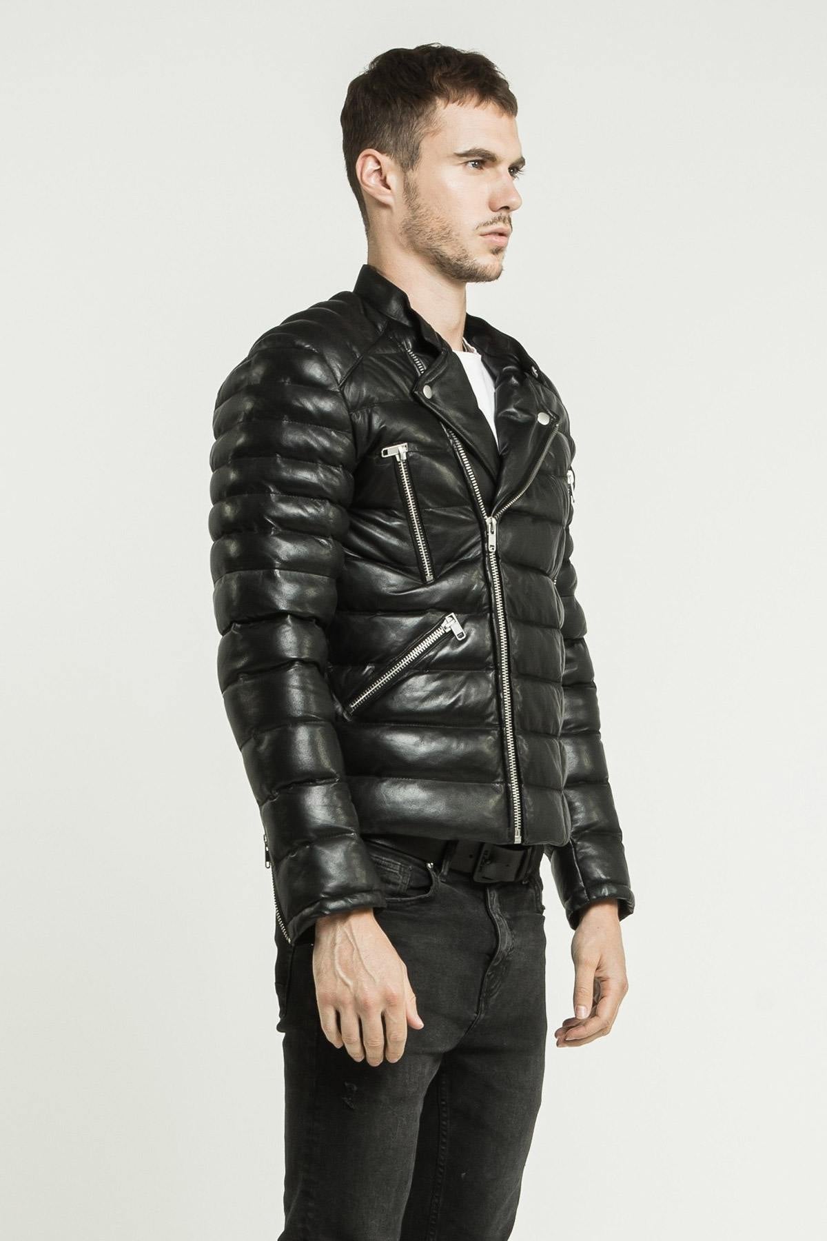 Men's perf-style leather down jacket - Image n°5