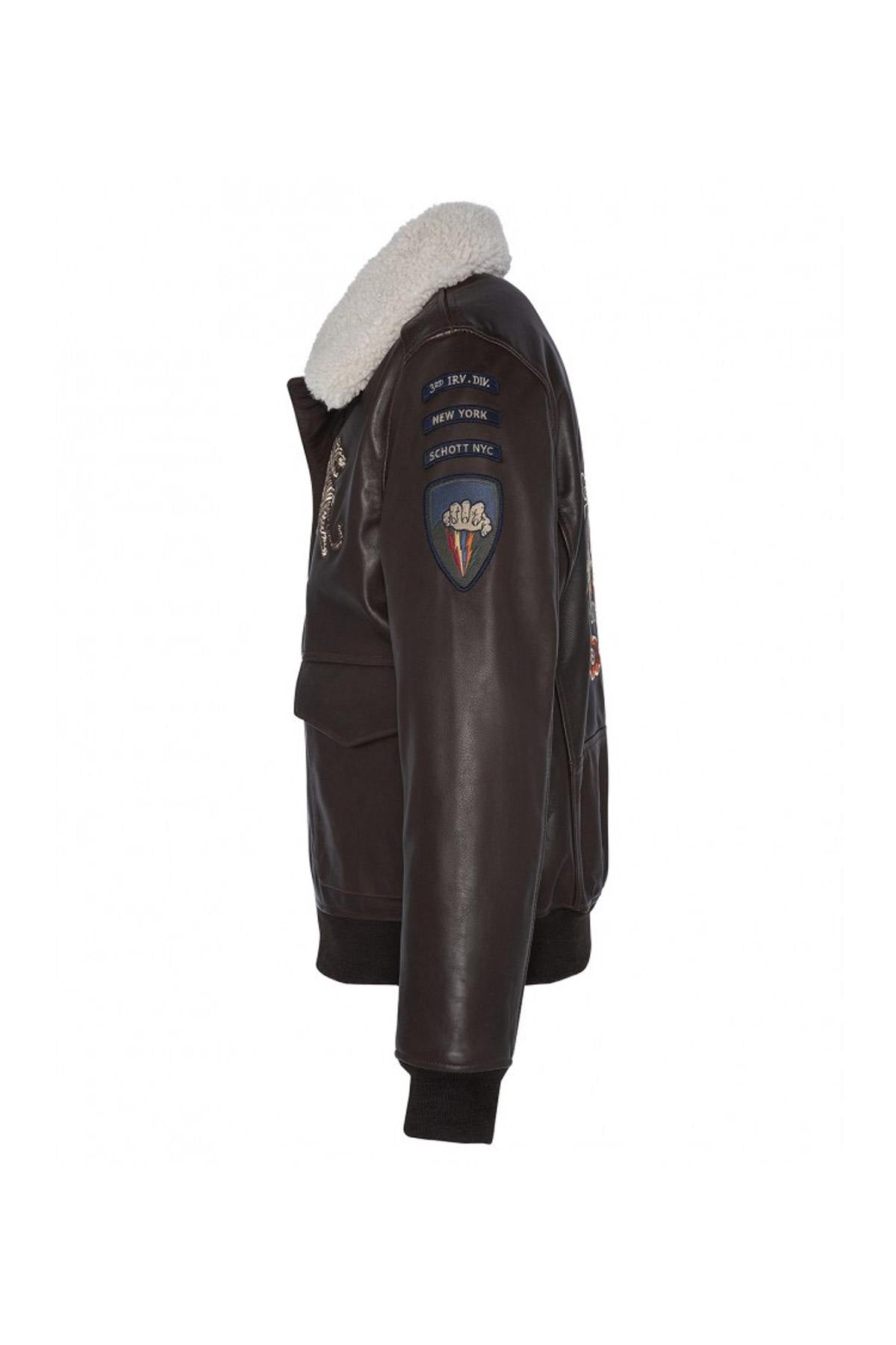 Airborne leather aviator with fur-lined collar - Image n°4