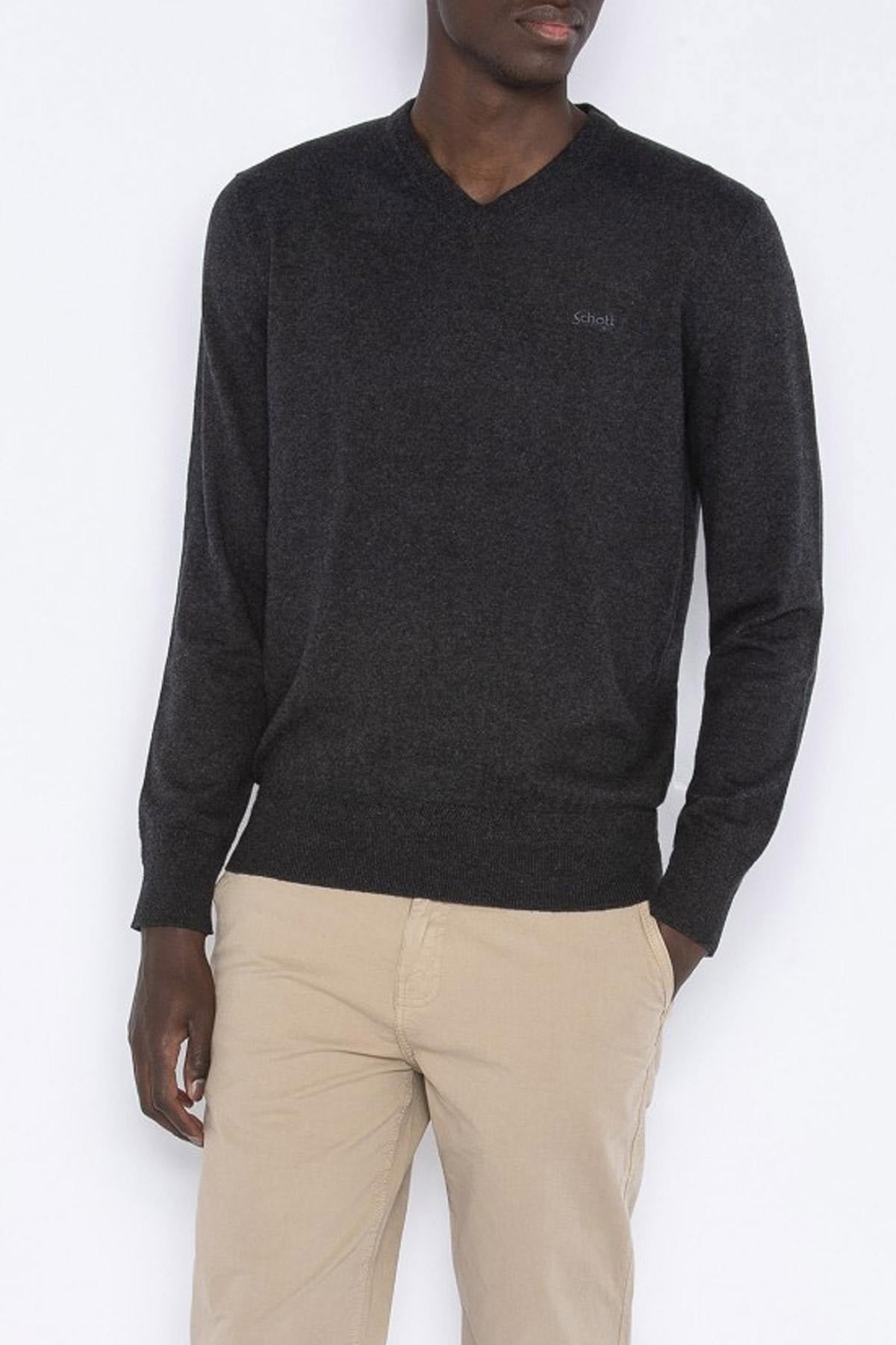 Men's anthracite sweater with V-neck - Image n°1