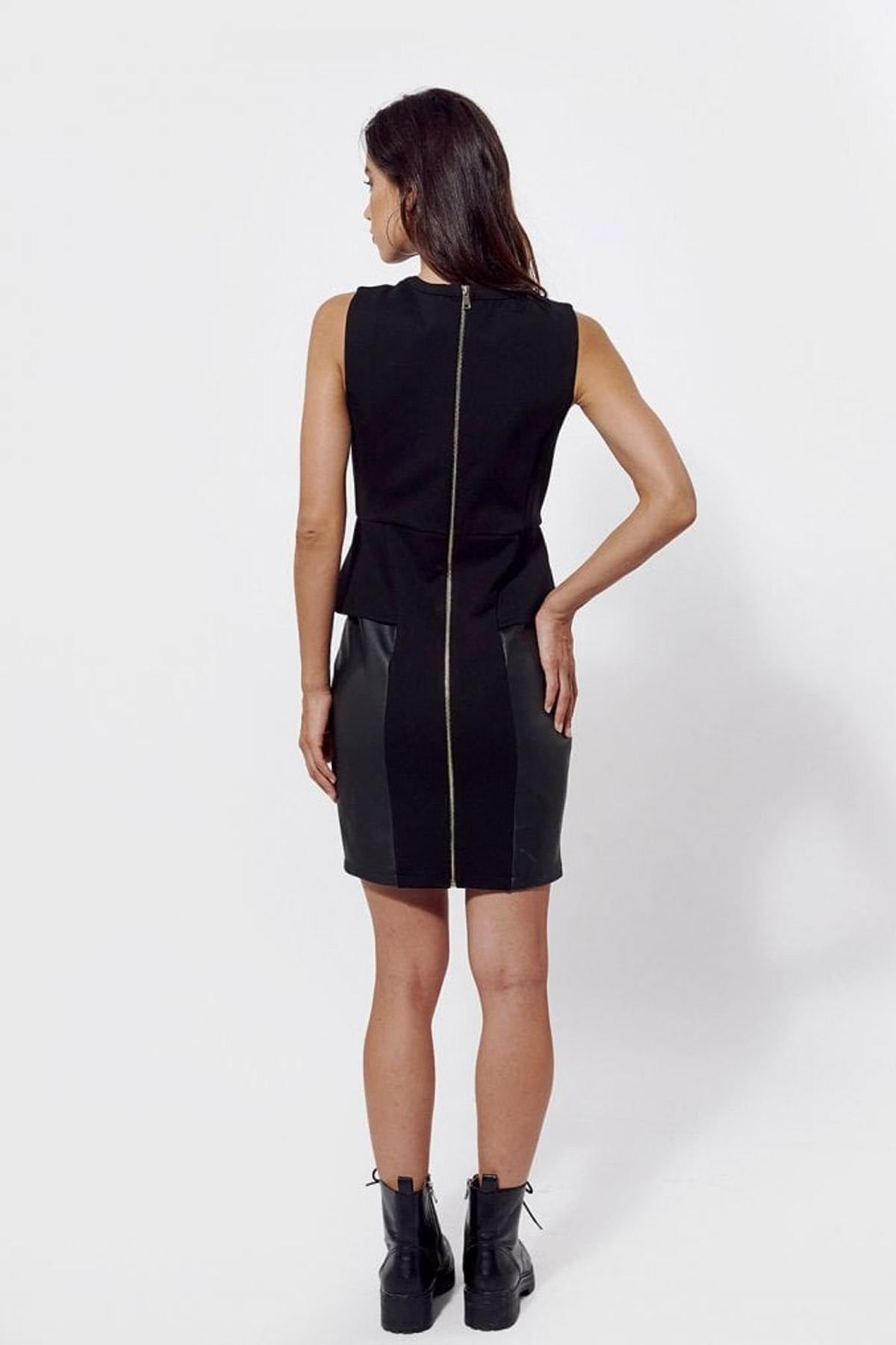 Elegant dress in viscose and faux leather - Image n°4