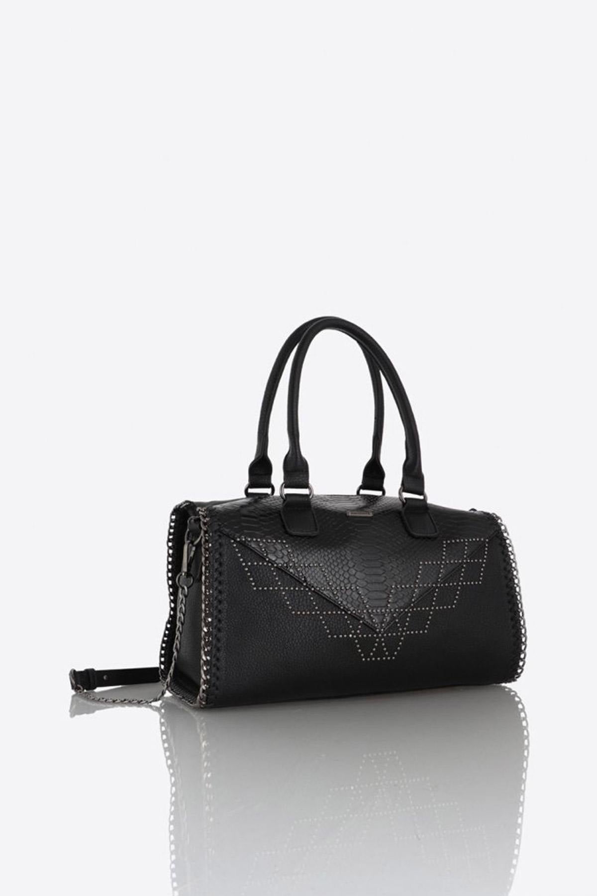 Women's crocodile effect bag with shoulder strap and handles - Image n°4