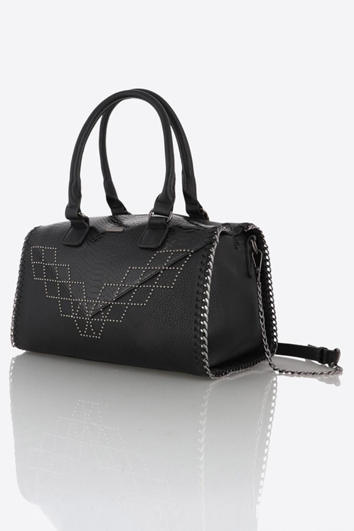 Women's crocodile effect bag with shoulder strap and handles - Image n°1