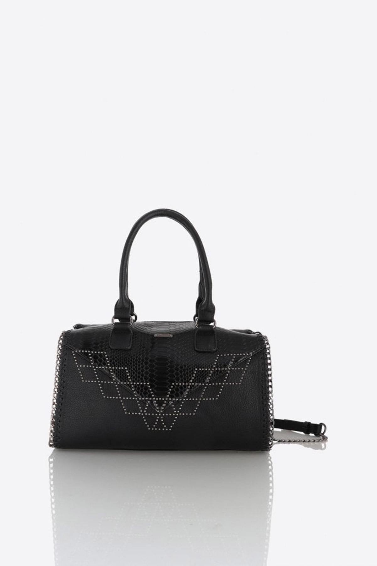 Women's crocodile effect bag with shoulder strap and handles - Image n°6