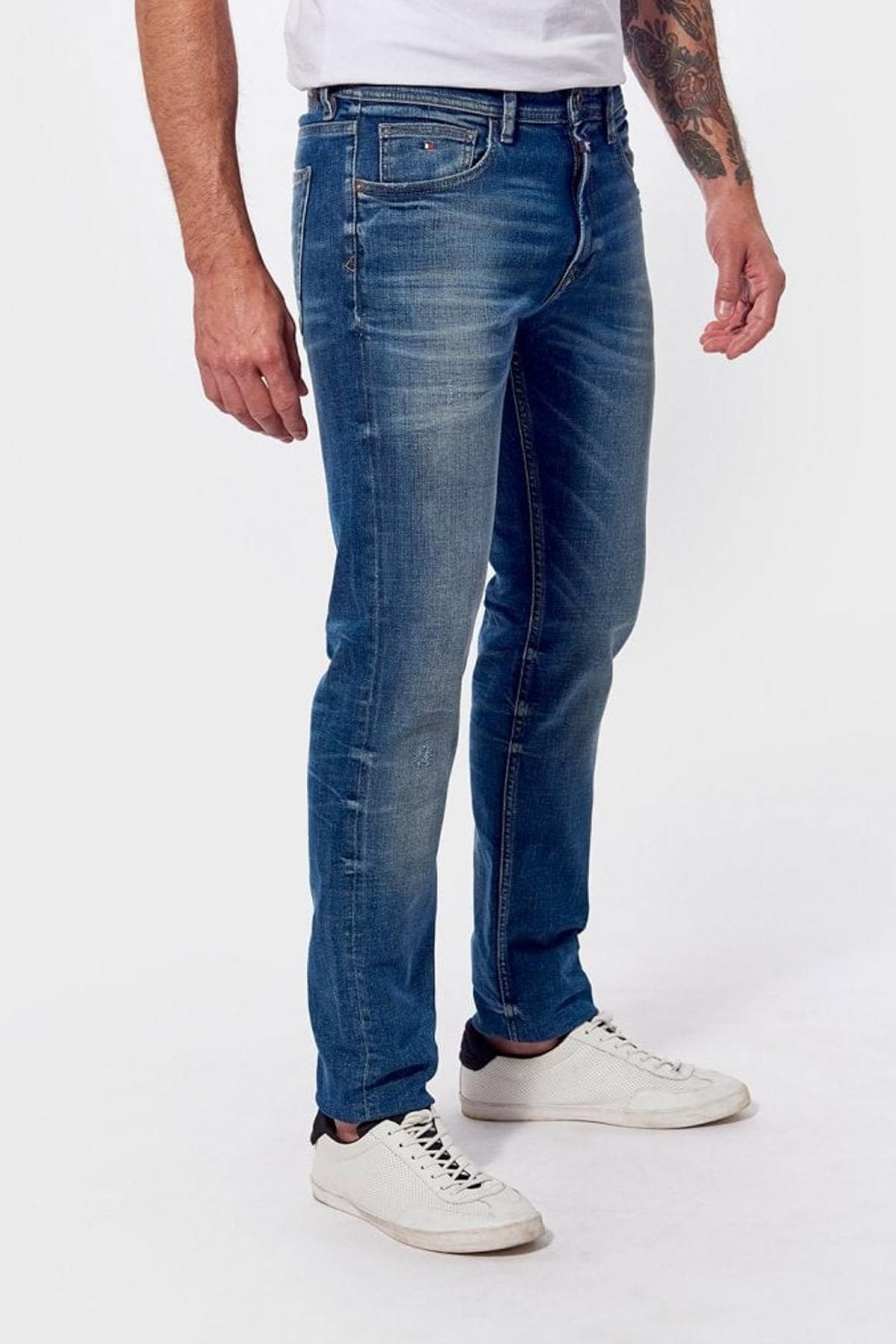 Slim fit faded blue jeans - Image n°1