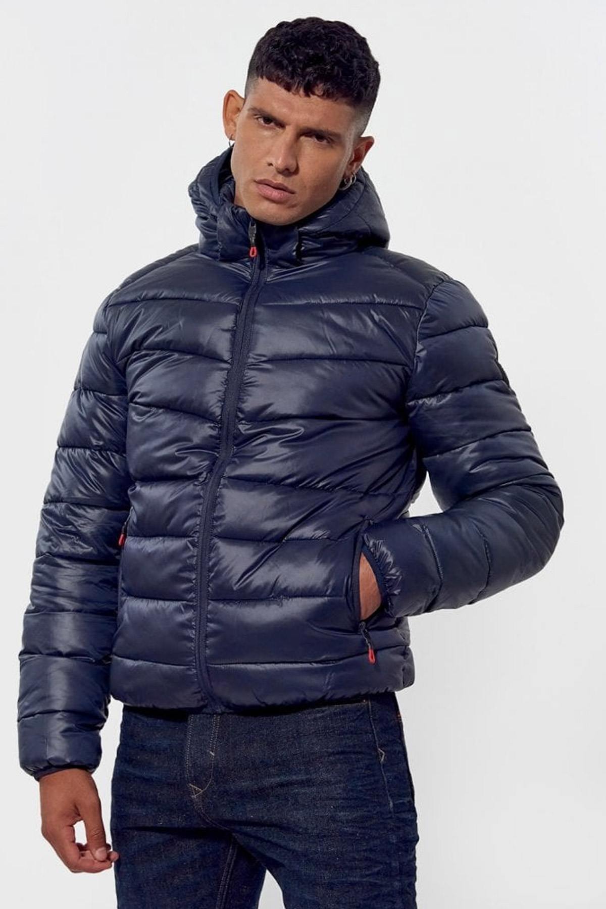 Blue recycled polyester down jacket - Image n°1