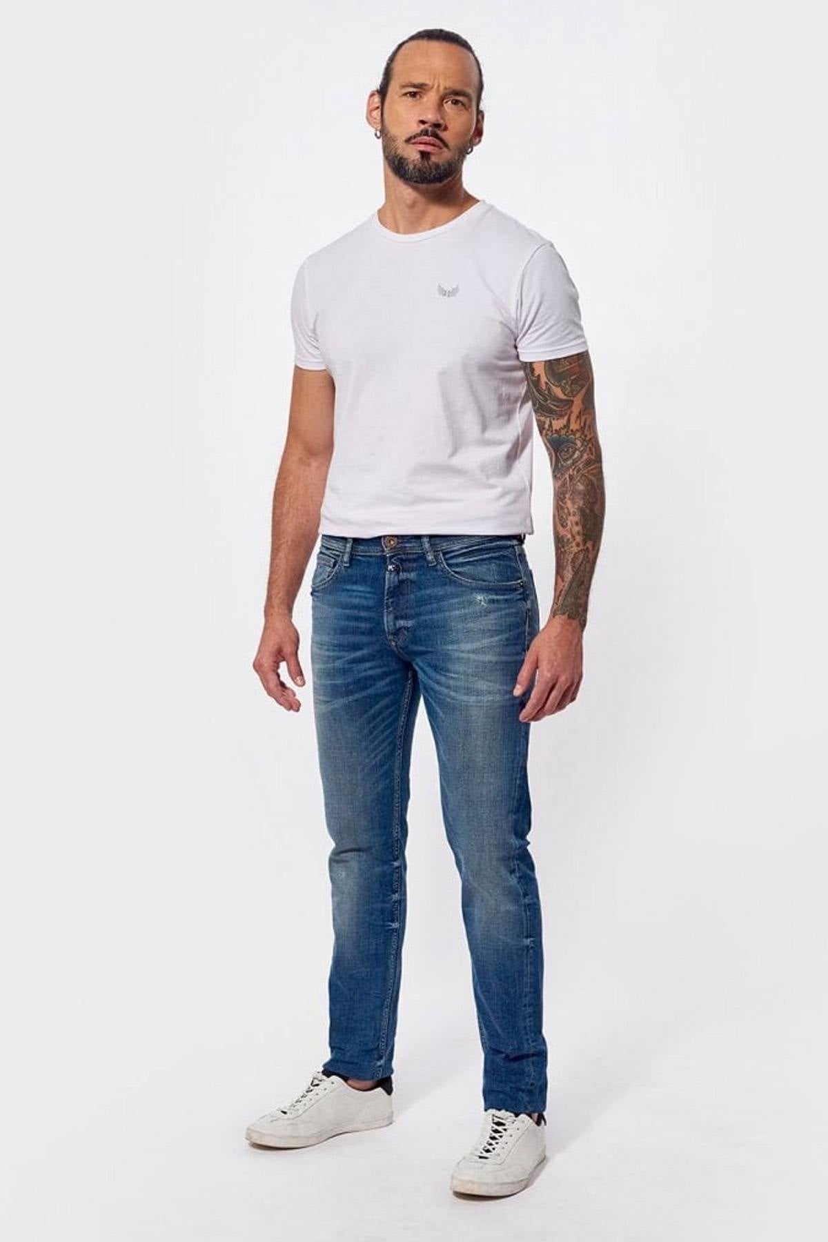 Slim fit faded blue jeans - Image n°5