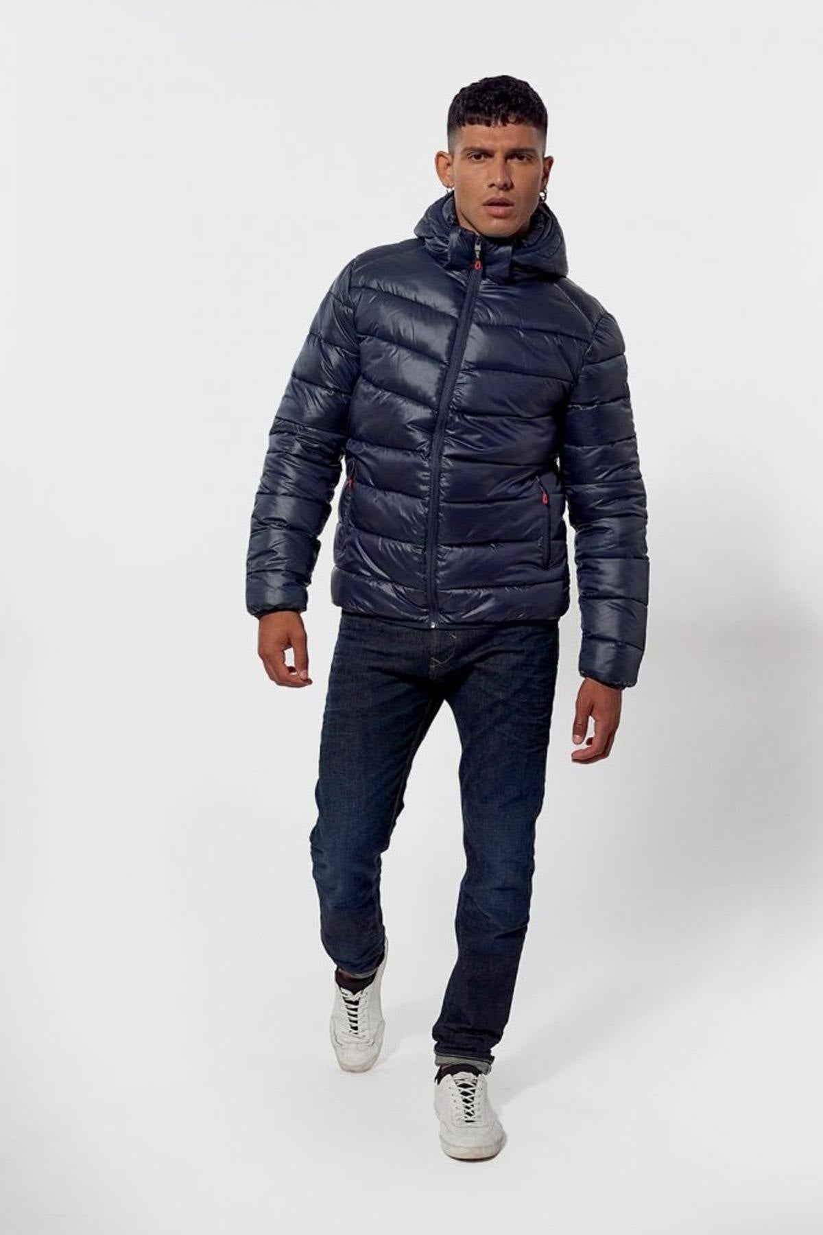 Blue recycled polyester down jacket - Image n°3