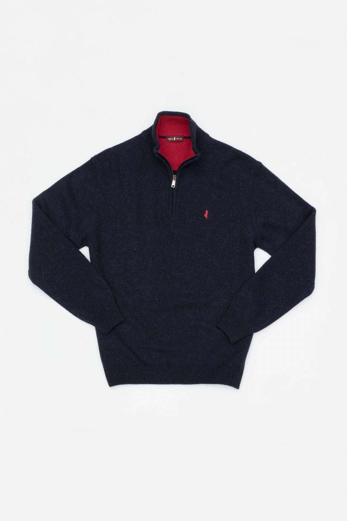 Navy blue trucker neck sweater - Image n°6